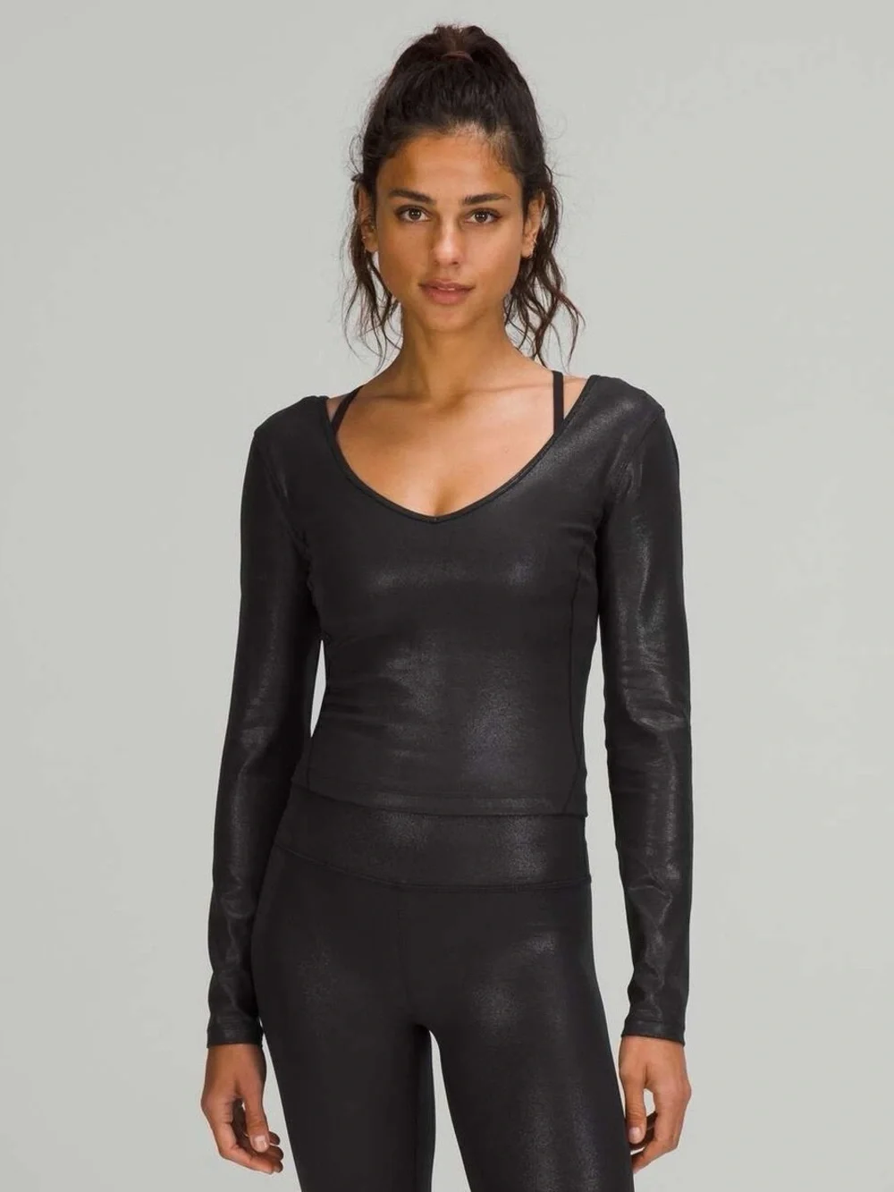 Lululemon Align Long Sleeve Cropped Shirt in Shine Foil Black Size 10 NEW